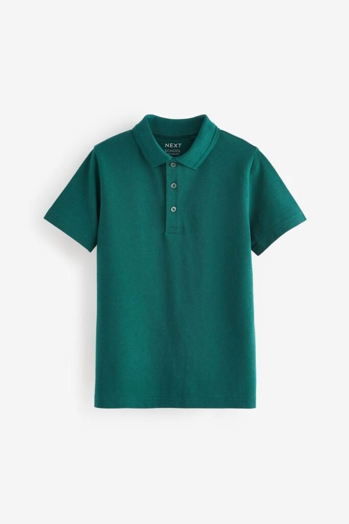 dark green 2 pack cotton school short sleeve 100% cotton polo shirts (3 16yrs)