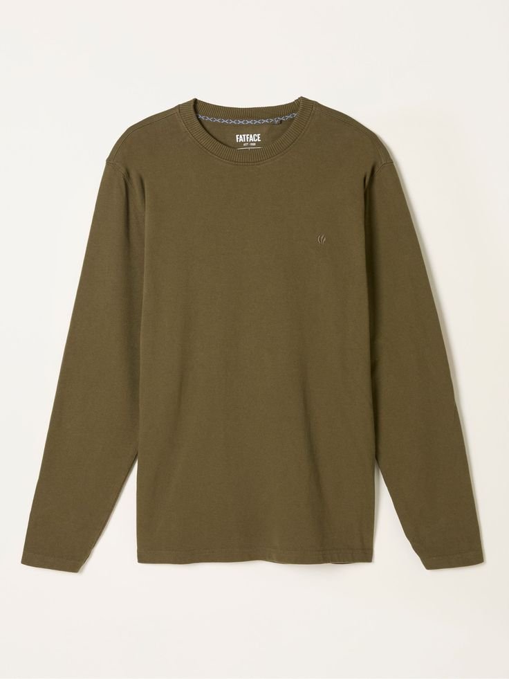 fat face alton khaki green long sleeve heavyweight relaxed fit t shirt uk xl tall mens